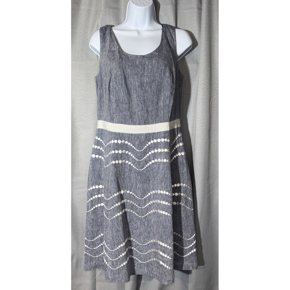 Boden Dresses & Skirts - Boden Summer Fun Linen Chambray Dress Blue White Embroidered Wavy Dot US 8L